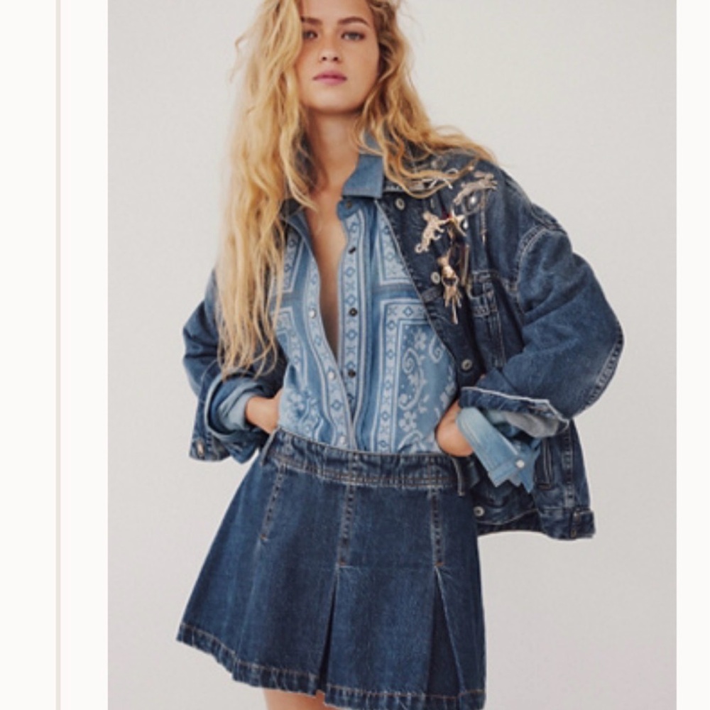 Free People We the Free Madison Ave Denim Mini Skirt